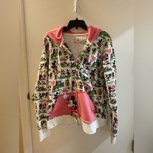 Disney Parks Artsy Minnie Mouse Graphic Hoodie with Pink Trim, Size: XL